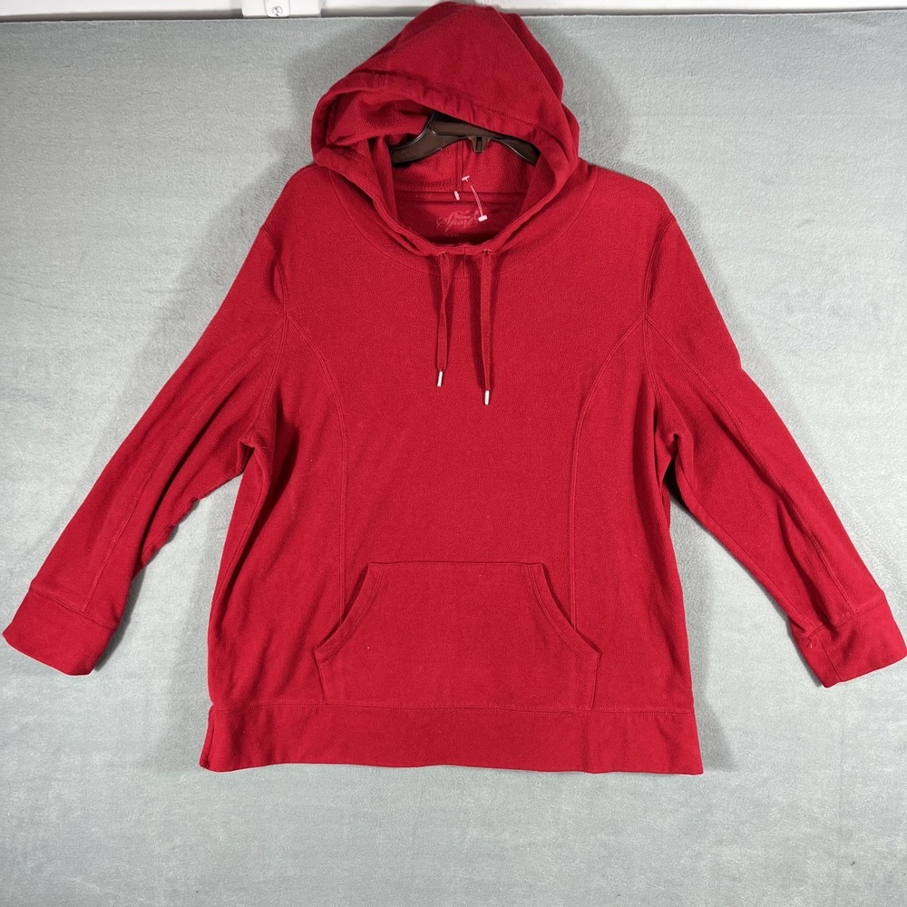 St. John's Bay Women's Red Fleece Pullover Hoodie Sweatshirt XL Kangaroo Pocket